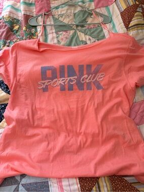 PINK Victoria's Secret Coral Pink 'PINK Sports Club' Short Sleeve Tee